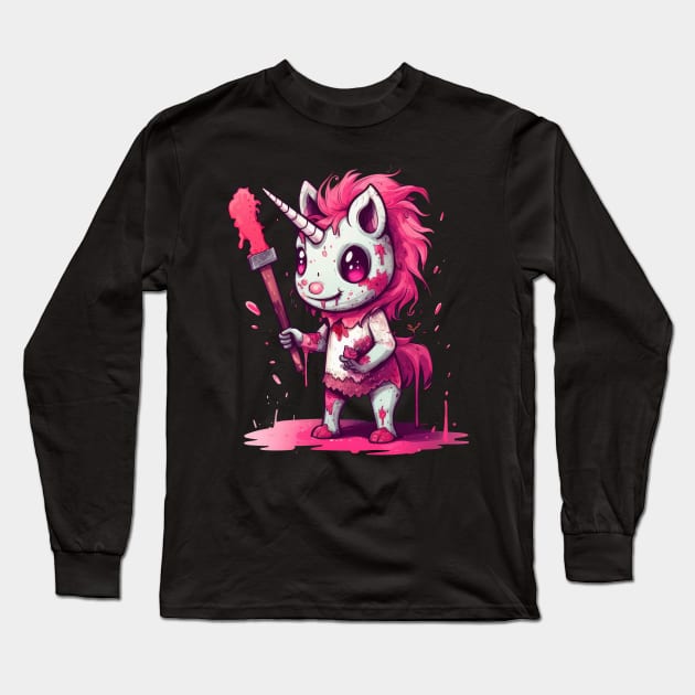 Undead Whimsy: Pink Zombie Unicorn Long Sleeve T-Shirt by MerlinArt